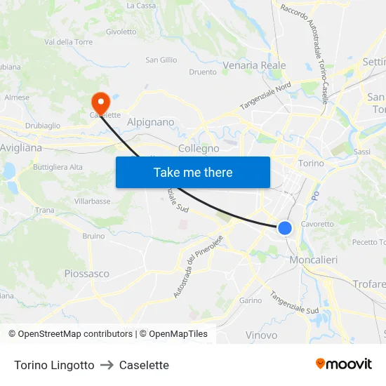 Turin Lingotto to Caselette map