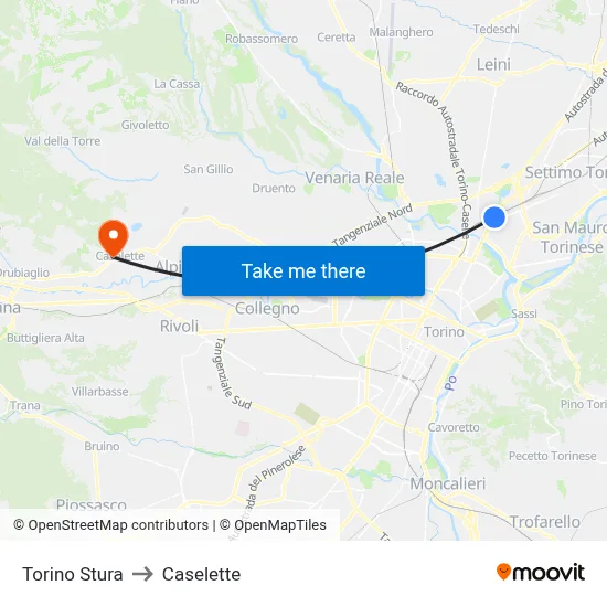 Turin Stura to Caselette map