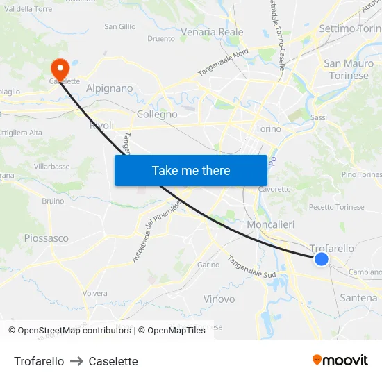 Trofarello to Caselette map