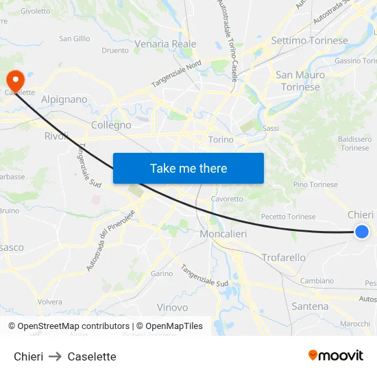 Chieri to Caselette map