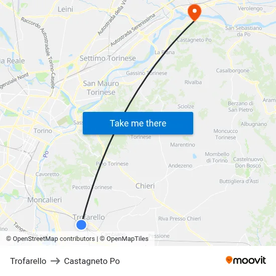 Trofarello to Castagneto Po map
