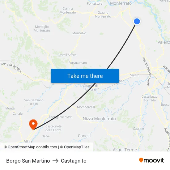 Borgo San Martino to Castagnito map
