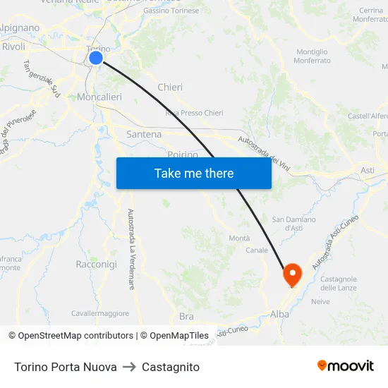 Turin Porta Nuova to Castagnito map