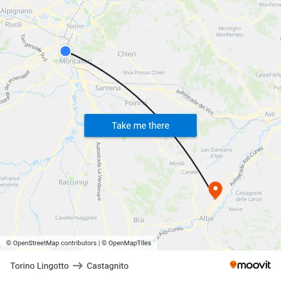Turin Lingotto to Castagnito map