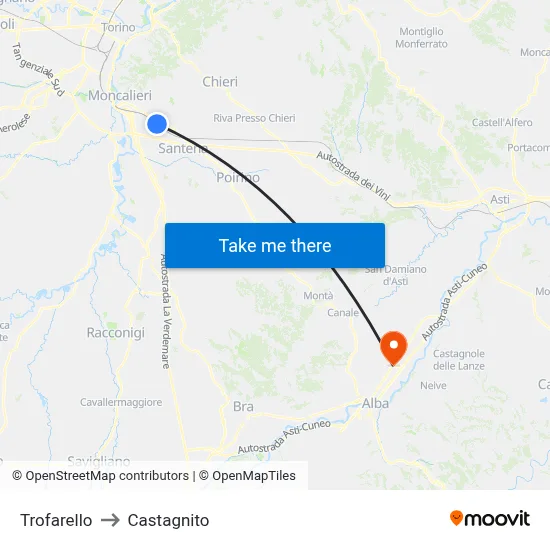 Trofarello to Castagnito map