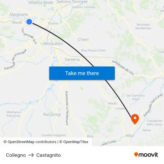 Collegno to Castagnito map