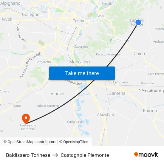 Baldissero Torinese to Castagnole Piemonte map