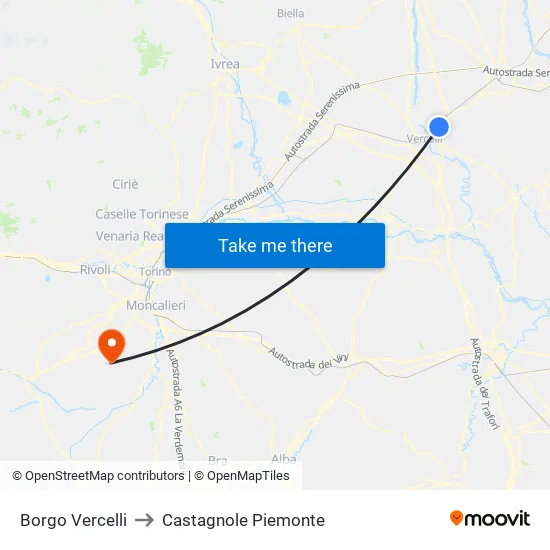 Borgo Vercelli to Castagnole Piemonte map