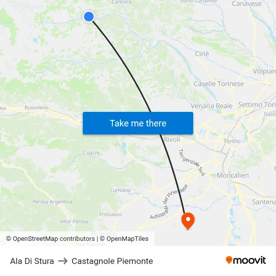 Ala Di Stura to Castagnole Piemonte map