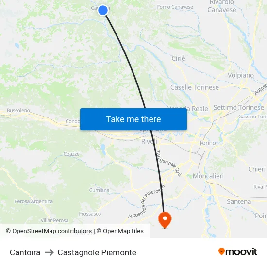 Cantoira to Castagnole Piemonte map