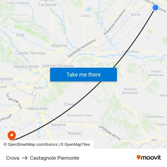 Crova to Castagnole Piemonte map