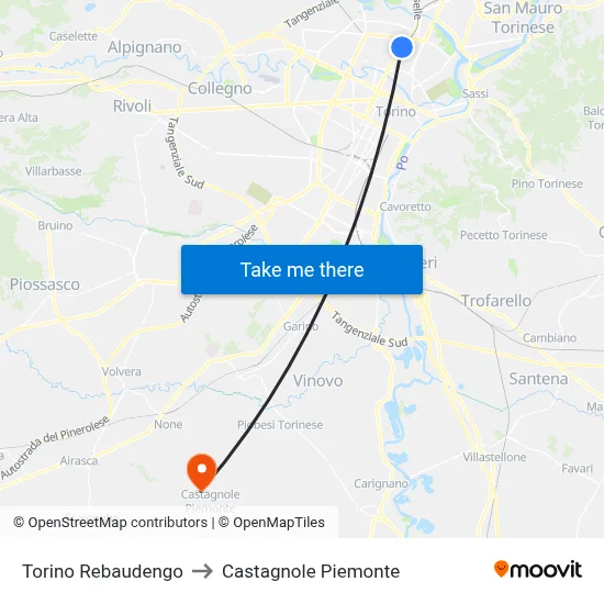 Turin Rebaudengo to Castagnole Piemonte map