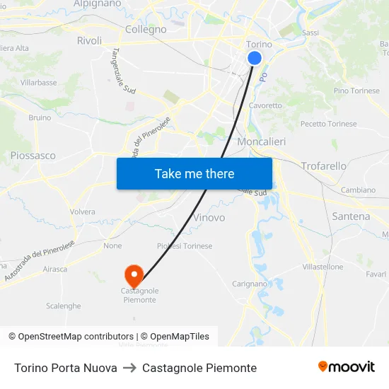 Turin Porta Nuova to Castagnole Piemonte map