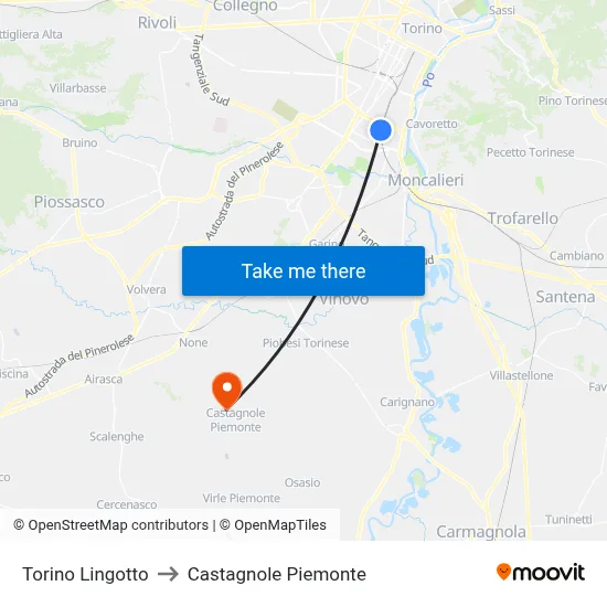 Turin Lingotto to Castagnole Piemonte map