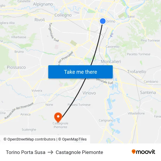 Turin Porta Susa to Castagnole Piemonte map