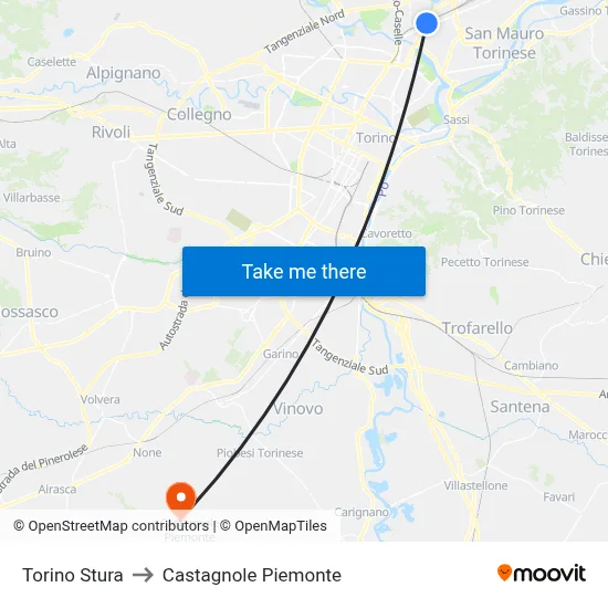 Turin Stura to Castagnole Piemonte map