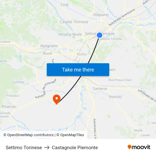 Settimo Torinese to Castagnole Piemonte map