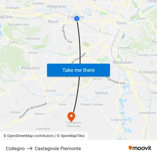 Collegno to Castagnole Piemonte map