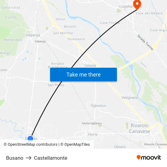 Busano to Castellamonte map