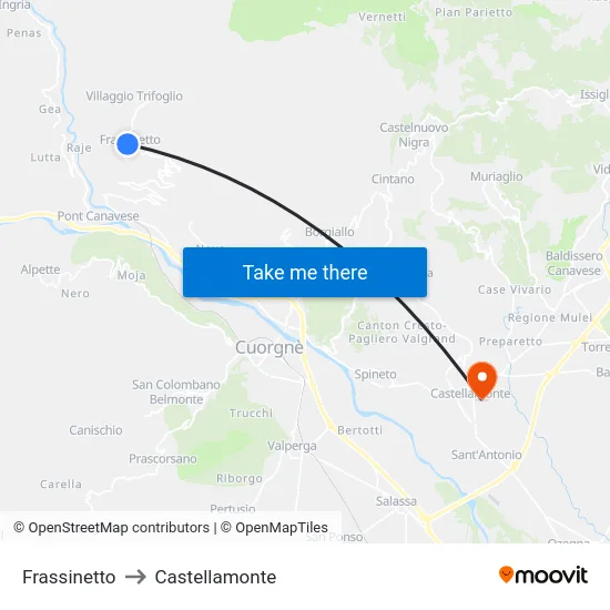 Frassinetto to Castellamonte map