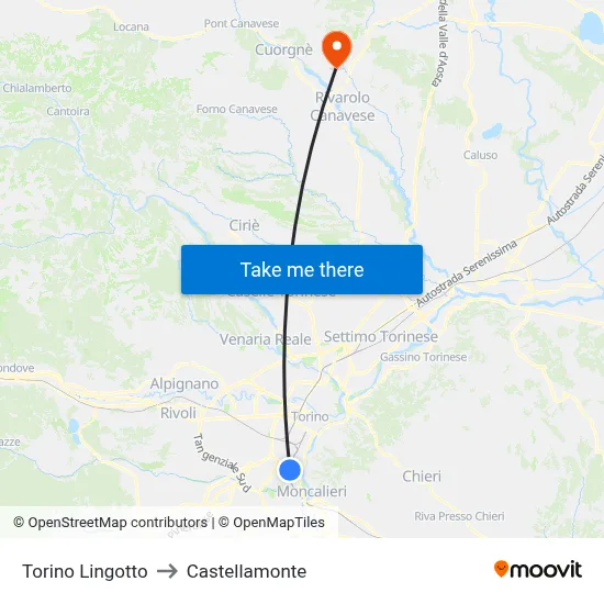 Turin Lingotto to Castellamonte map