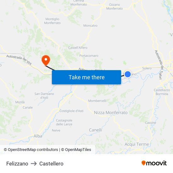 Felizzano to Castellero map