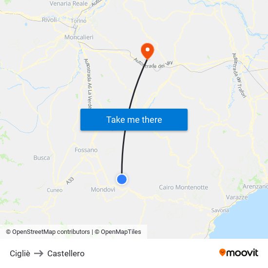 Cigliè to Castellero map