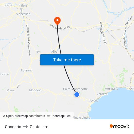 Cosseria to Castellero map