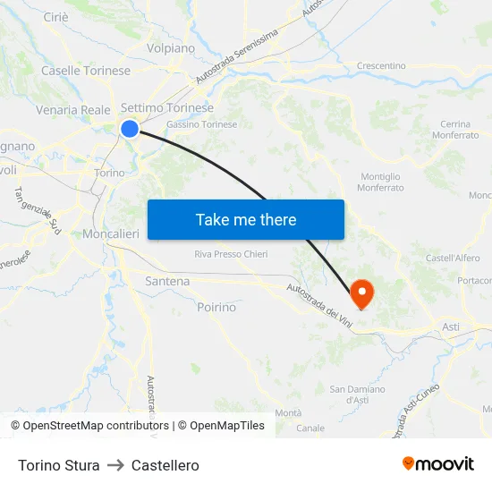 Turin Stura to Castellero map