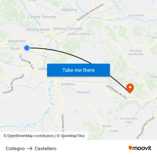 Collegno to Castellero map