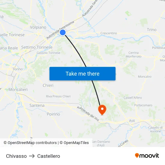 Chivasso to Castellero map