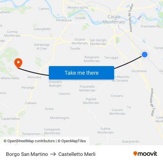Borgo San Martino to Castelletto Merli map