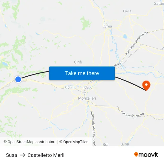 Susa to Castelletto Merli map