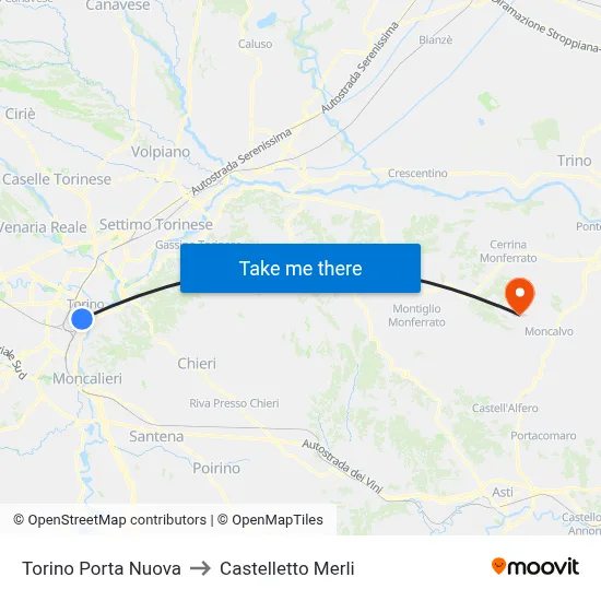 Turin Porta Nuova to Castelletto Merli map