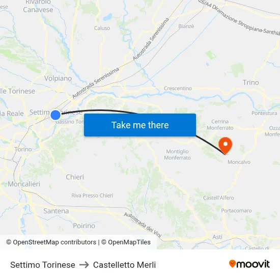 Settimo Torinese to Castelletto Merli map