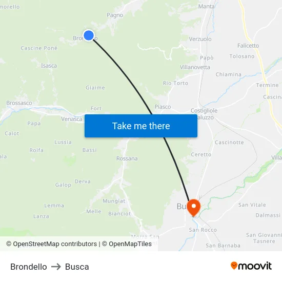 Brondello to Busca map