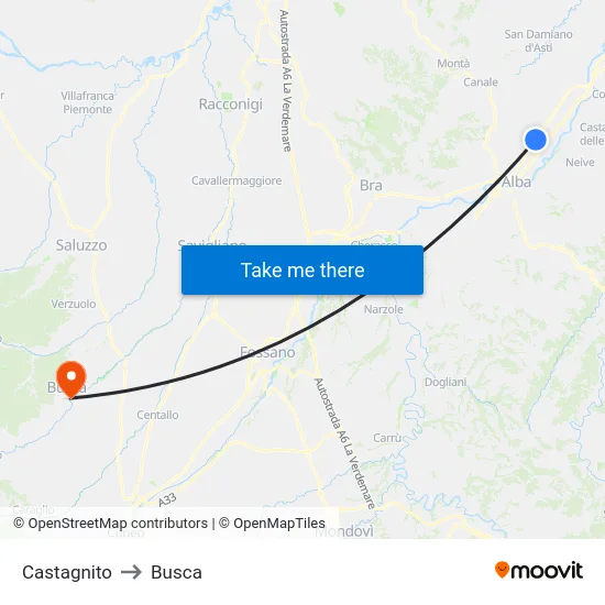 Castagnito to Busca map