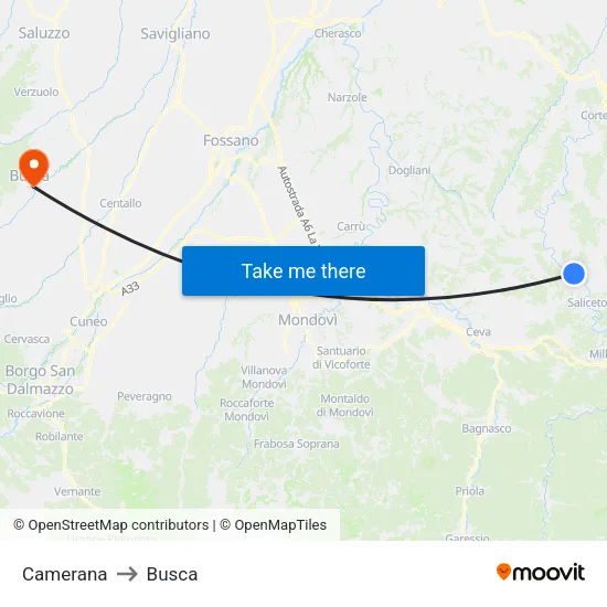 Camerana to Busca map
