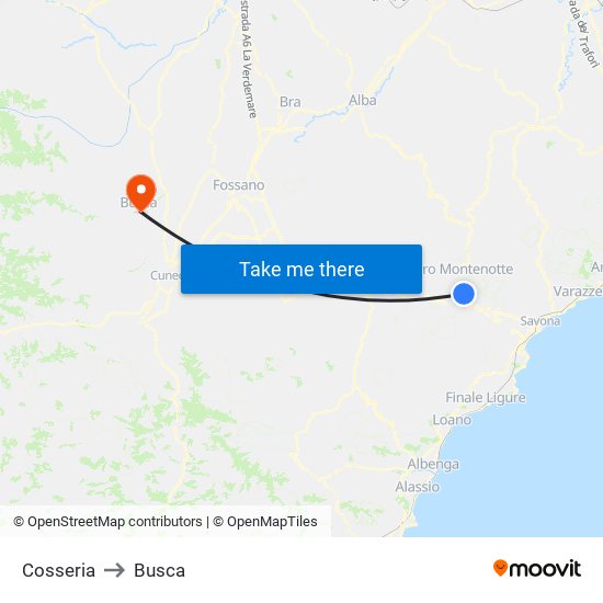 Cosseria to Busca map