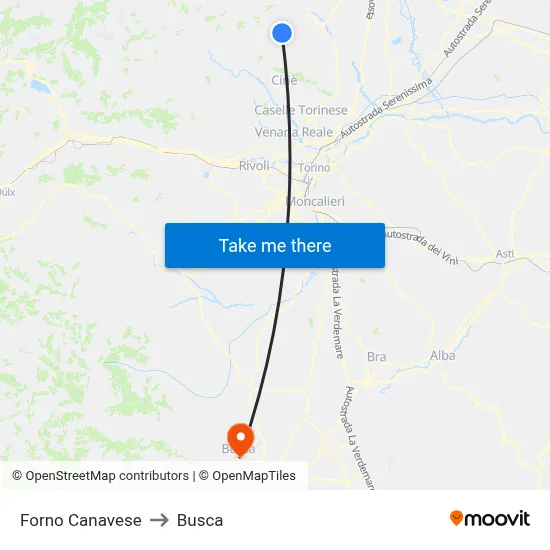 Forno Canavese to Busca map