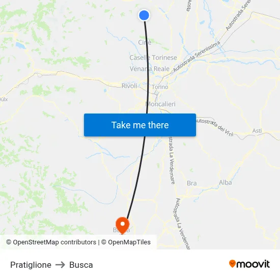 Pratiglione to Busca map