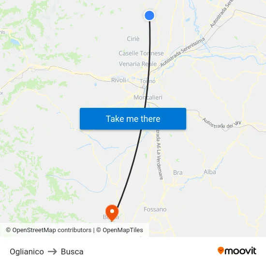 Oglianico to Busca map