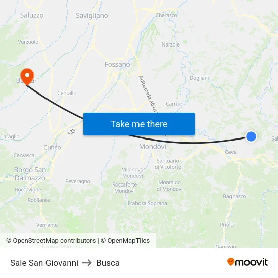 Sale San Giovanni to Busca map