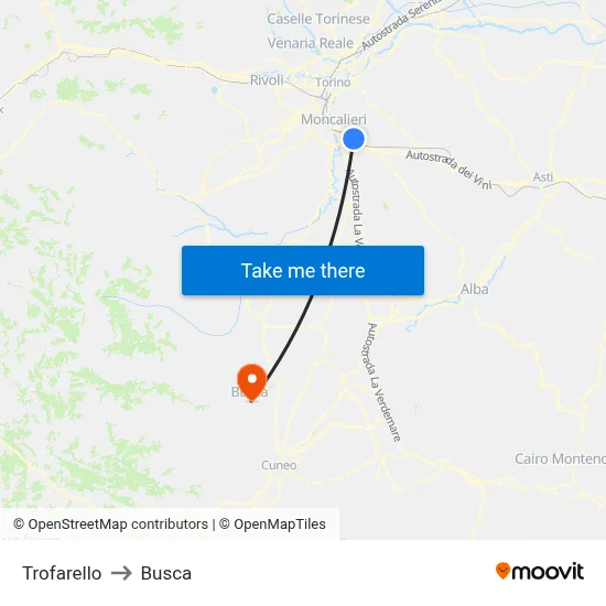 Trofarello to Busca map