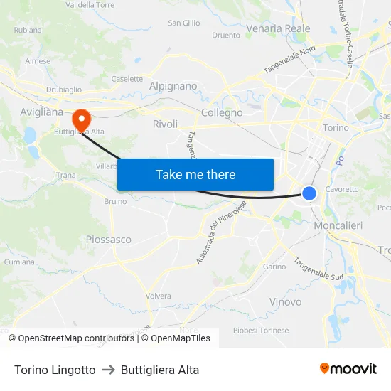 Turin Lingotto to Buttigliera Alta map