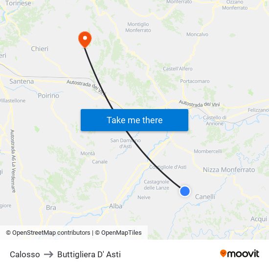 Calosso to Buttigliera D' Asti map