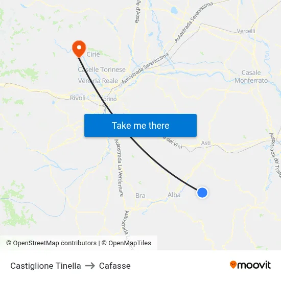 Castiglione Tinella to Cafasse map
