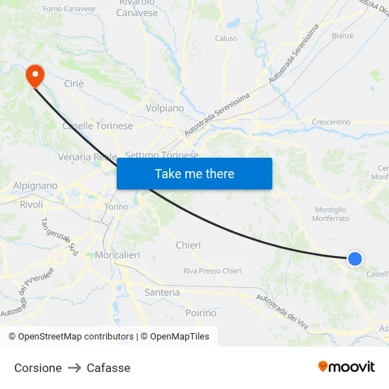 Corsione to Cafasse map