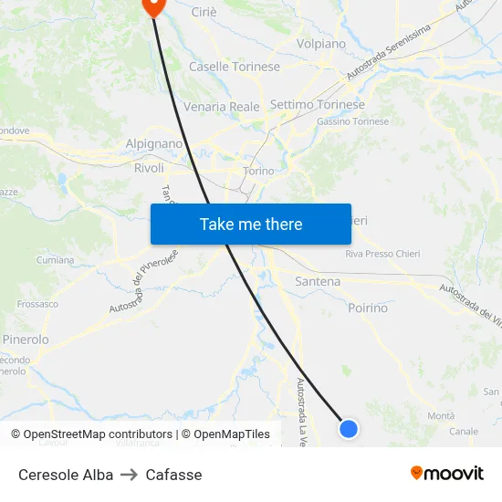 Ceresole Alba to Cafasse map