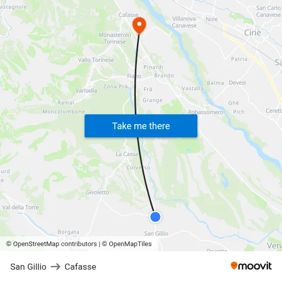 San Gillio to Cafasse map